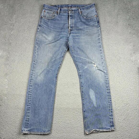 Levi's Other - Levi's 501 Jeans Men's 35x30 Blue Denim Original Fit Distressed Button Fly